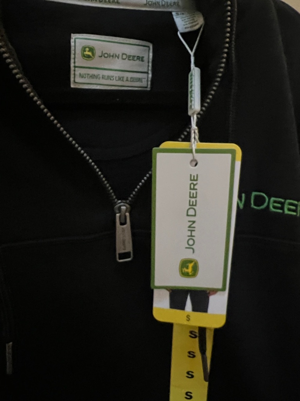 John Deere Black Hoodie with Green Logo and Yellow Tag, Adult S NWT - Picture 7 of 9